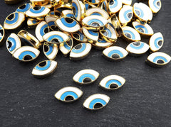 Evil Eye Beads, Blue Evil Eye, Enamel Evil Eye Bead, Bead Spacer, Evil Eye Charm, Eye Charms, Shiny Gold Plated, 7x13mm, 4pc,