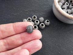 Gunmetal Pave Bead, Silver Rhinestone Bead, Bead Spacer, Micro Pave Round Ball Bead, Non Tarnish Shiny Gunmetal, 10mm, 1pc