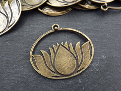 Lotus Flower Pendant, Bronze Flower Charm, Yoga Jewelry Supplies, Yogi Lover, Enlightenment, Meditation Jewelry, Antique Bronze Plated, 1pc