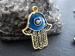 Hamsa Hand Pendant Charm, Enamel Hand of Fatima Pendant, Evil Eye Charm, 22k Matte Gold Plated, 1pc