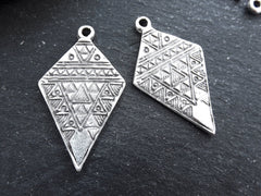 Rustic Tribal Pendant, Diamond Spear Pendant, Triangle Medallion, Rustic Jewelry, Artisan Charm, Jewelry Supply, Antique Silver Plated, 2pc