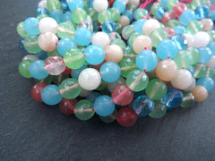 10mm Mix Agate beads, Mint Green Pink Multicolored Gemstone Beads, Round Facet Cut, Loose Beads, Natural Stone, Full Strand, 15 inch Strand