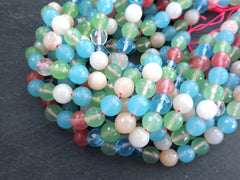 10mm Mix Agate beads, Mint Green Pink Multicolored Gemstone Beads, Round Facet Cut, Loose Beads, Natural Stone, Full Strand, 15 inch Strand