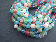 10mm Mix Agate beads, Mint Green Pink Multicolored Gemstone Beads, Round Facet Cut, Loose Beads, Natural Stone, Full Strand, 15 inch Strand