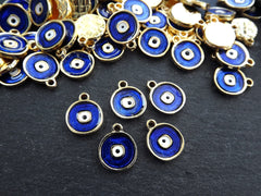 5 Evil Eye Charm Pendants, Navy Blue Enamel Evil eye, Good Luck Charm, Protection Eye Charm Coin Medallion Pendant, Gold Plated, 5pcs