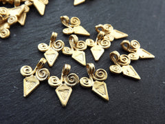 10 Curl Scroll Triangle Spike Charms, Artisan Charms, Rustic Jewelry Supplies, 22k Matte Gold Plated