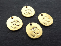 OM Charms, Small Om Pendant, Om Aum Symbol, Coin Disc Charms, Yoga Charms, Meditation Yoga Jewelry, 22k Matte Gold Plated 4pc