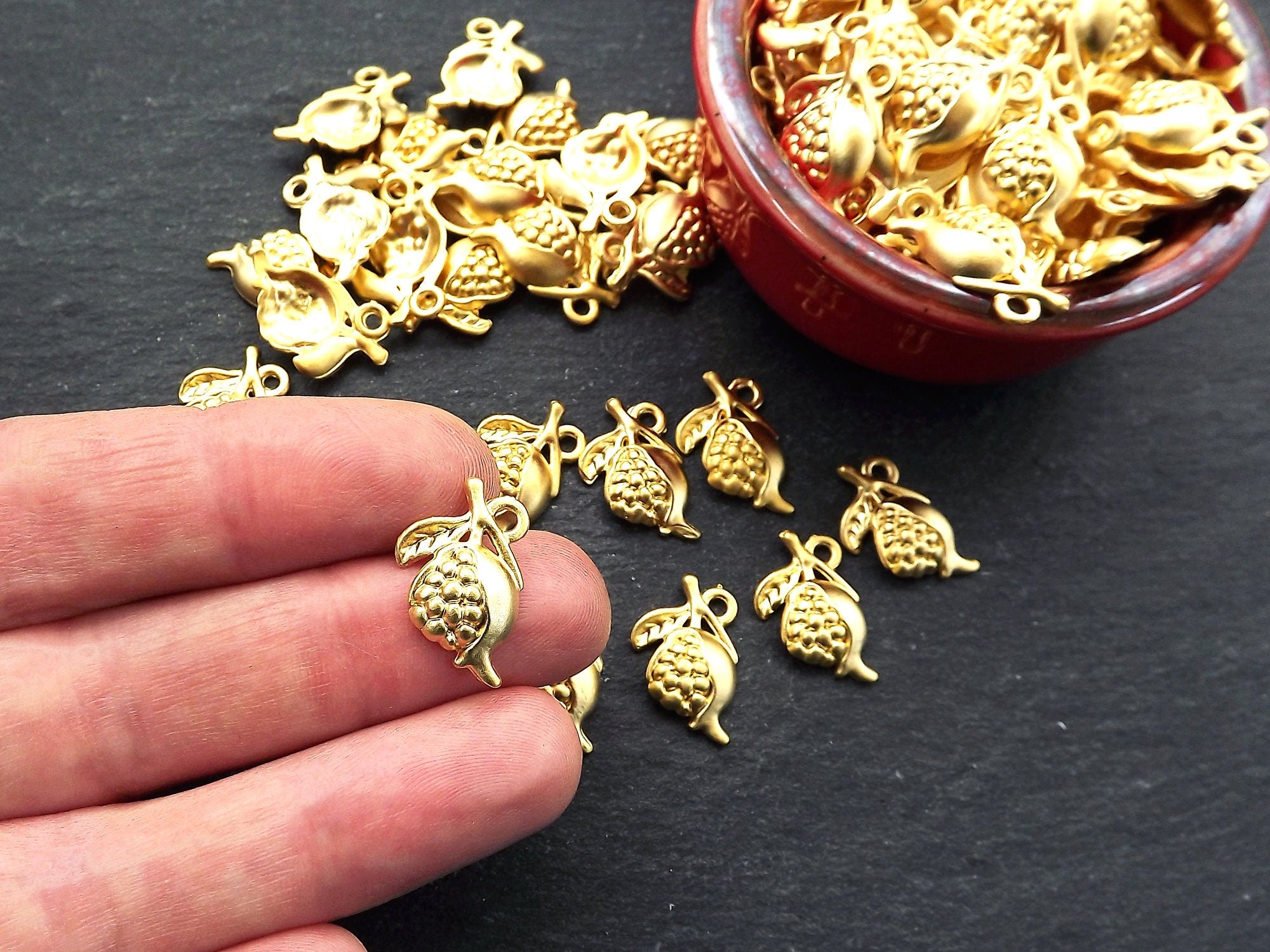 8 Pomegranate Charms, Gold Pomegranate Pendant charm, Earrings Charms, –  LylaSupplies