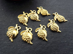 8 Pomegranate Charms, Gold Pomegranate Pendant charm, Earrings Charms, Bracelet Charms, 22k Matte Gold Plated