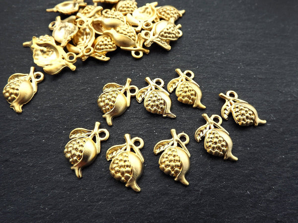 8 Pomegranate Charms, Gold Pomegranate Pendant charm, Earrings Charms, Bracelet Charms, 22k Matte Gold Plated