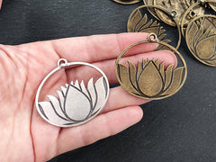 Lotus Flower Pendant, Flower Charm, Yoga Jewelry Supplies, Yogi Lover, Enlightenment, Meditation Jewelry, Antique Silver Plated, 1pc