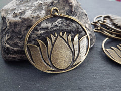 Lotus Flower Pendant, Bronze Flower Charm, Yoga Jewelry Supplies, Yogi Lover, Enlightenment, Meditation Jewelry, Antique Bronze Plated, 1pc