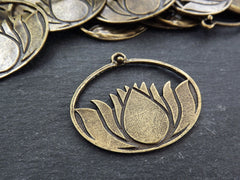 Lotus Flower Pendant, Bronze Flower Charm, Yoga Jewelry Supplies, Yogi Lover, Enlightenment, Meditation Jewelry, Antique Bronze Plated, 1pc