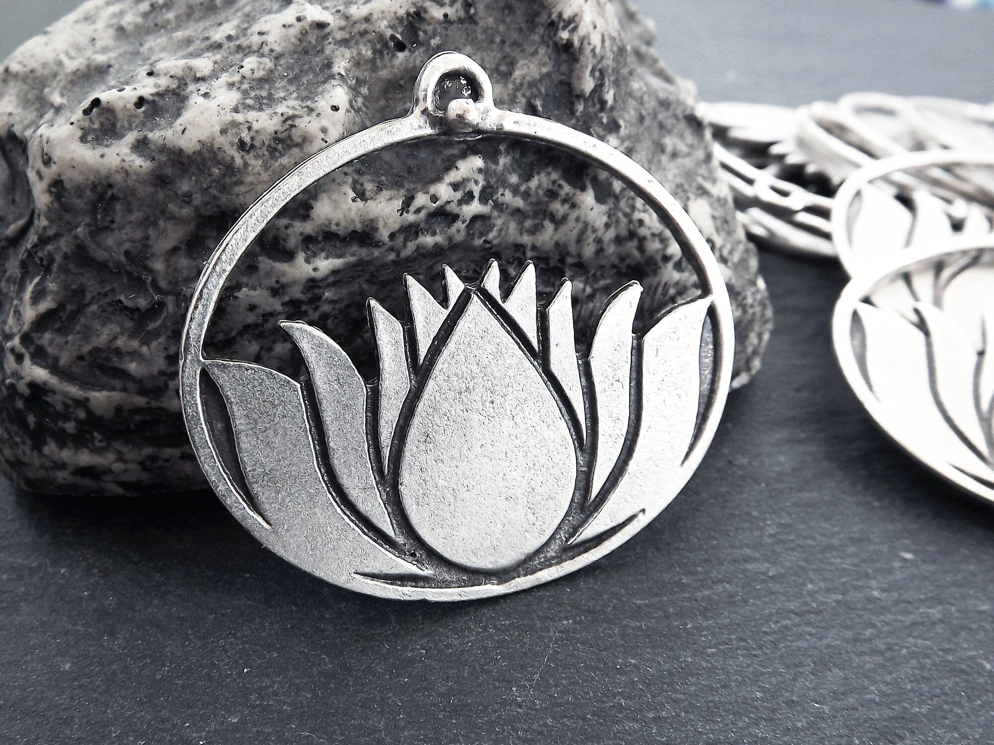 Lotus Flower Pendant, Flower Charm, Yoga Jewelry Supplies, Yogi Lover, Enlightenment, Meditation Jewelry, Antique Silver Plated, 1pc