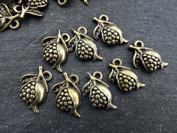 8 Pomegranate Charms, Bronze Pomegranate Pendant charm, Earrings Charms, Bracelet Charms, Antique Bronze Plated