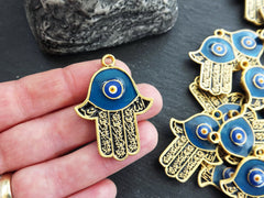 Hamsa Hand Pendant Charm, Enamel Hand of Fatima Pendant, Evil Eye Charm, 22k Matte Gold Plated, 1pc