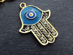 Hamsa Hand Pendant Charm, Enamel Hand of Fatima Pendant, Evil Eye Charm, 22k Matte Gold Plated, 1pc