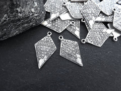 Rustic Tribal Pendant, Diamond Spear Pendant, Triangle Medallion, Rustic Jewelry, Artisan Charm, Jewelry Supply, Antique Silver Plated, 2pc