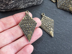 Rustic Tribal Pendant, Diamond Spear Pendant, Triangle Medallion, Rustic Jewelry, Artisan Charm, Jewelry Supply, Antique Bronze Plated, 2pc