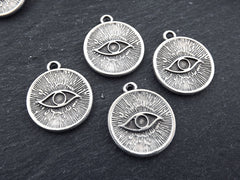 Evil Eye Pendant Charms, Evil Eye, Eye Of The Beholder, Good Luck, Protective Amulet Talisman, Lucky Charm, Matte Antique Silver, 4pc
