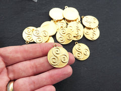 Gold Celtic Triskelion Pendants, Round Rustic Triskele Amulet Pendant Charms, Rustic Jewelry, Artisan Charm, 22k Matte Gold Plated, 2pc