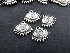 Evil Eye Pendant Charms, Eyelash Evil Eye, Eye Of The Beholder, Good Luck, Protective Amulet Talisman, Matte Antique Silver, 4pc