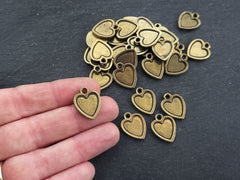 Heart Charms, Small Heart Pendants with Raised Edges, Charms For Earring, Heart Necklace Charms, Bracelet Charms, Antique Bronze Plated, 4pc