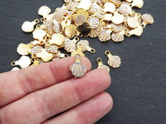 3 Shell Charms, Lilac Mauve Enamel Small Shell Pendant Charms, Scallop Shell, Seashell Charms, Beach Charm, 22k Matte Gold Plated, 3pc