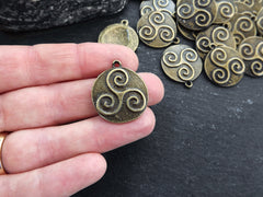 Bronze Celtic Triskelion Pendants, Round Triskele Amulet Pendant Charms, Rustic Jewelry, Artisan Charm, Antique Bronze Plated, 2pc