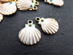 Gold Shell Evil Eye Charms, Enamel Charm Pendants, Scallop Shell, Seashell Charms, Beach Charm, Good Luck Charm, Gold Plated, 2pc