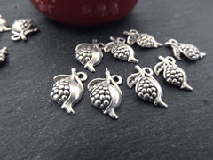 8 Pomegranate Charms, Silver Pomegranate Pendant charm, Earrings Charms, Bracelet Charms, Matte Antique Silver Plated