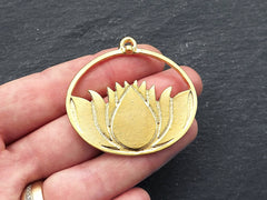 Lotus Flower Pendant, Gold Flower Charm, Yoga Jewelry Supplies, Yogi Lover, Enlightenment, Meditation Jewelry, 22k Matte Gold Plated, 1pc