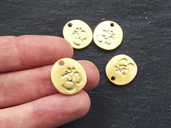 OM Charms, Small Om Pendant, Om Aum Symbol, Coin Disc Charms, Yoga Charms, Meditation Yoga Jewelry, 22k Matte Gold Plated 4pc