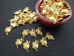 8 Pomegranate Charms, Gold Pomegranate Pendant charm, Earrings Charms, Bracelet Charms, 22k Matte Gold Plated