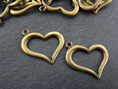 Small Organic Heart Pendant Charms, Cut Out Heart Shape Loop Link, Smooth Rustic Bronze Heart, Antique Bronze Plated, 2pc