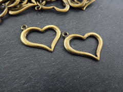 Small Organic Heart Pendant Charms, Cut Out Heart Shape Loop Link, Smooth Rustic Bronze Heart, Antique Bronze Plated, 2pc