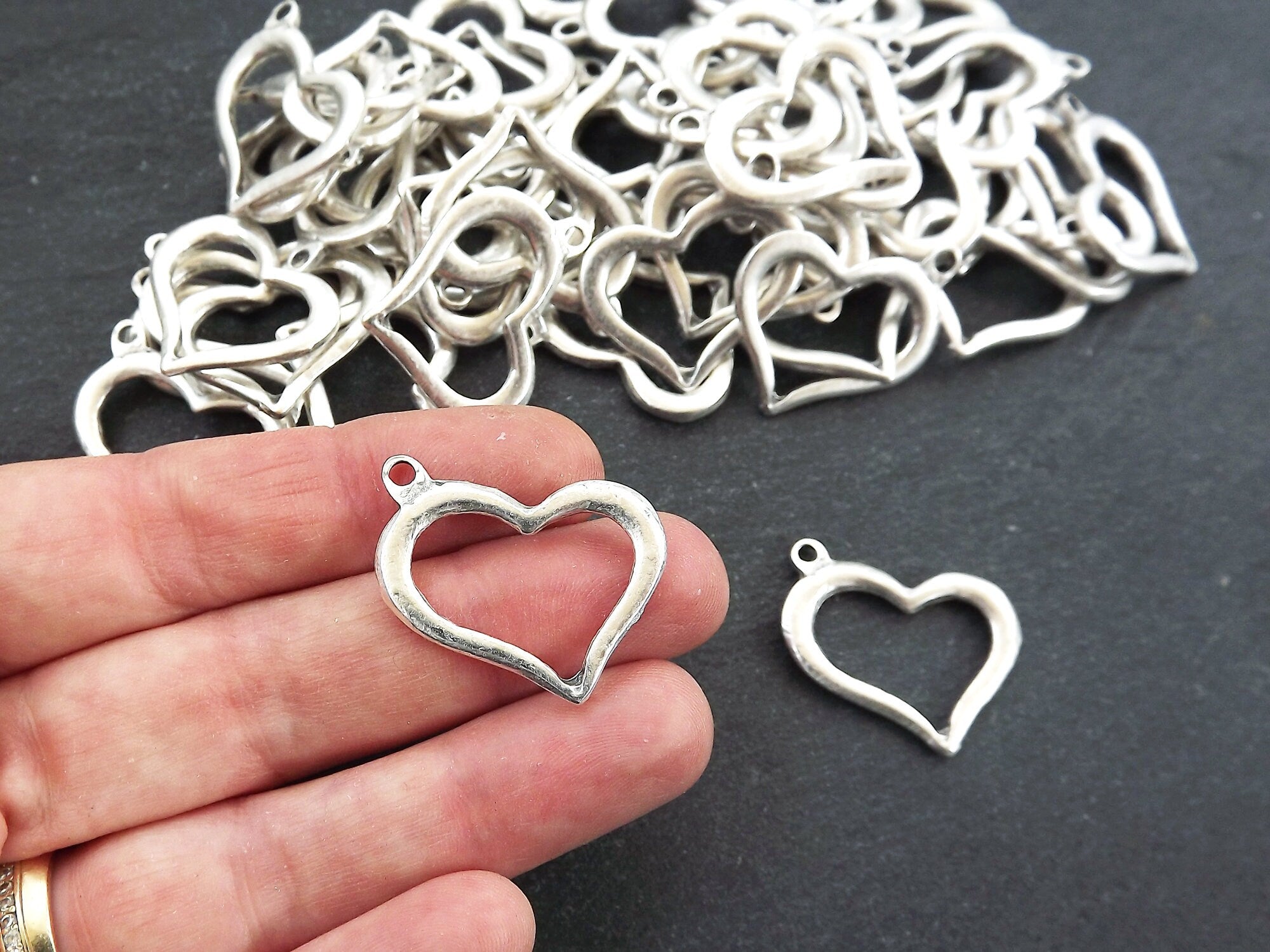  Open Heart Charm in Sterling Silver, Charms for