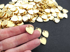 Heart Charms, Small Heart Pendants with Raised Edges, Charms For Earring, Heart Necklace Charms, Bracelet Charms, 22k Matte Gold Plated, 4pc