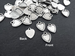 Heart Charms, Small Heart Pendants with Raised Edges, Charms For Earring, Heart Necklace Bracelet Charms, Matte Antique Silver Plated, 4pc