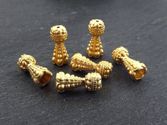 6 Bobble Ball Bead Caps, Bead End Tassels Caps, Ending Finding Component, Gold Bead Cap, 22k Matte Gold Plated Brass, 6pc