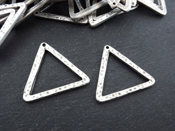 Triangle Pendant Charms, Rustic Minimalist, Cut Out Triangle, Geometric, Earring Pendant, Necklace Focal, Matte Antique Silver Plated, 2pc