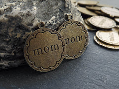 Mom Charm Pendant, Bronze Mother, Mama, Mommy, Mom Disc Charms, Antique Bronze Plated, 2pc