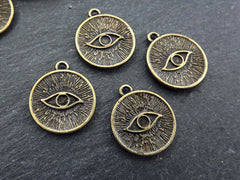Evil Eye Pendant Charms, Engraved Evil Eye, Eye Of The Beholder, Good Luck, Protective Amulet Talisman, Antique Bronze Plated 4pc