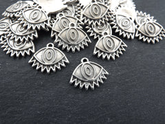 Evil Eye Pendant Charms, Eyelash Evil Eye, Eye Of The Beholder, Good Luck, Protective Amulet Talisman, Matte Antique Silver, 4pc