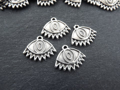 Evil Eye Pendant Charms, Eyelash Evil Eye, Eye Of The Beholder, Good Luck, Protective Amulet Talisman, Matte Antique Silver, 4pc