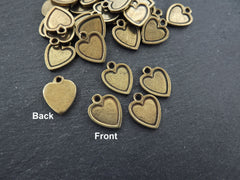 Heart Charms, Small Heart Pendants with Raised Edges, Charms For Earring, Heart Necklace Charms, Bracelet Charms, Antique Bronze Plated, 4pc