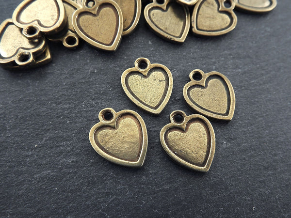 Heart Charms, Small Heart Pendants with Raised Edges, Charms For Earring, Heart Necklace Charms, Bracelet Charms, Antique Bronze Plated, 4pc