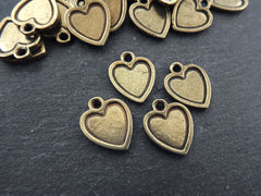 Heart Charms, Small Heart Pendants with Raised Edges, Charms For Earring, Heart Necklace Charms, Bracelet Charms, Antique Bronze Plated, 4pc