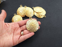 Gold Mandala Pendant, Gold Pendant, Disc Pendant, Round Pendant, Ethnic Pendant, Mandala Jewelry, Yoga Pendant, 22k Matte Gold Plated 1pc