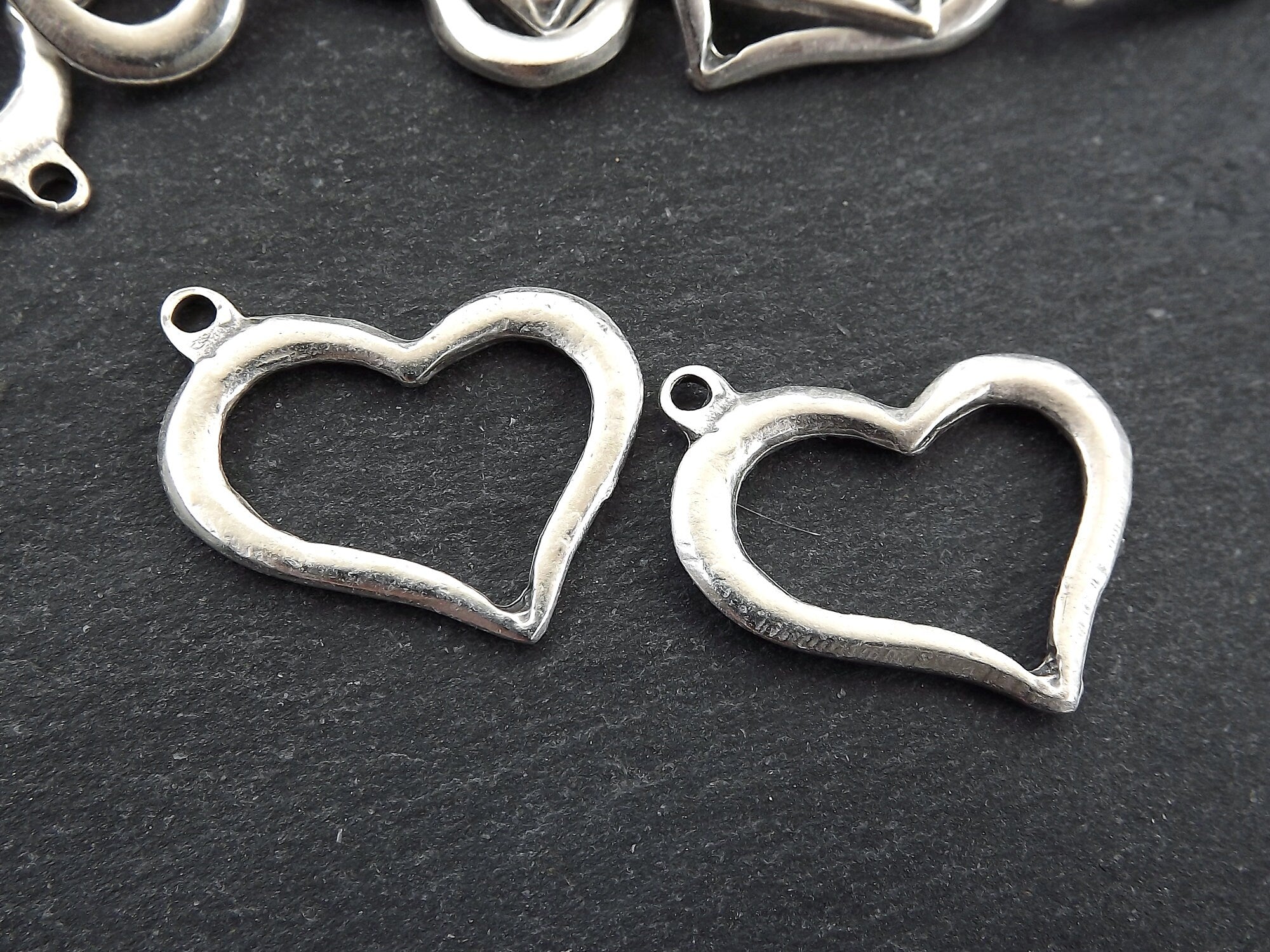 Small Organic Heart Pendant Charms, Cut Out Heart Shape Loop Link